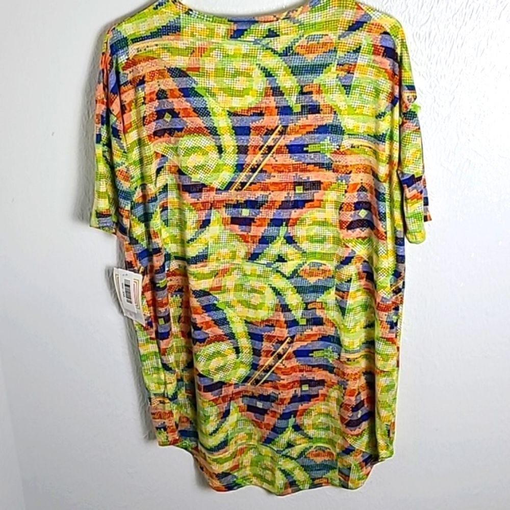 LulaRoe High-Low Irma Top, Yellow, Blue & Orange, Fabric Stripes, Size XXS, NWT - Picture 3 of 7